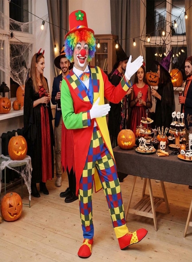 Yahenda 7 Pcs Clown Costume Set Halloween Cosplay Clown Red Nose Wig Shoes Hat Accessories Circus Carnival Party(M) - Image 4